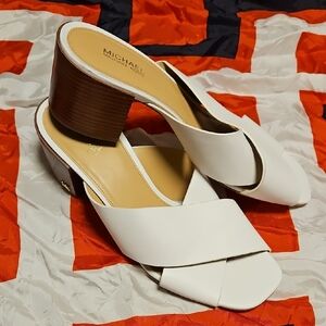 Michael Kors White Leather Mules with Brown Heel